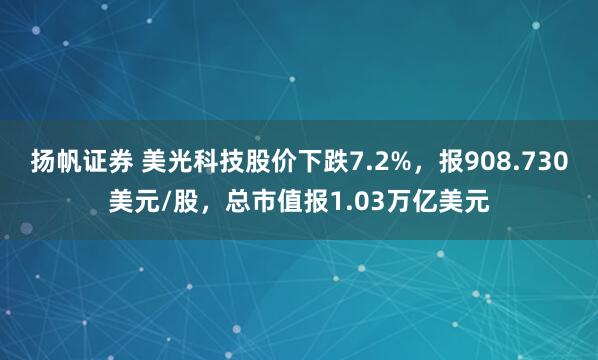 扬帆证券 美光科技股价下跌7.2%，报908.730美元/股，总市值报1.03万亿美元